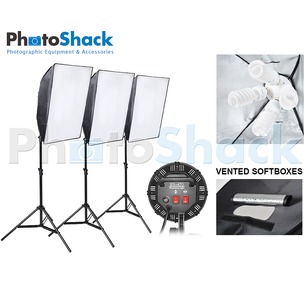 Continuous Lighting Set (9000W) with 3 Lights + Vented Softboxes
